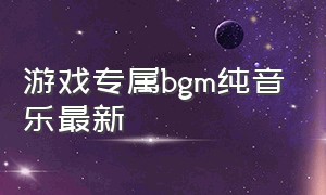 游戏专属bgm纯音乐最新