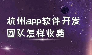 杭州app软件开发团队怎样收费