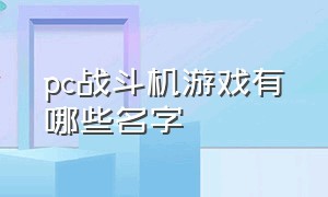 pc战斗机游戏有哪些名字