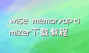 wise memoryoptimizer下载教程