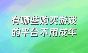 有哪些购买游戏的平台不用成年