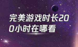 完美游戏时长200小时在哪看