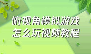 俯视角模拟游戏怎么玩视频教程