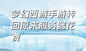 梦幻西游手游转回原来服务器花费