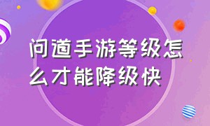 问道手游等级怎么才能降级快