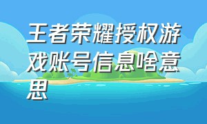 王者荣耀授权游戏账号信息啥意思