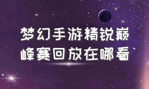 梦幻手游精锐巅峰赛回放在哪看