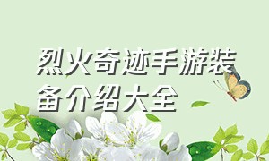 烈火奇迹手游装备介绍大全