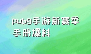 pubg手游新赛季手册爆料