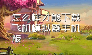 怎么样才能下载飞机模拟器手机版