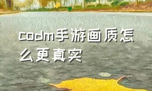 codm手游画质怎么更真实