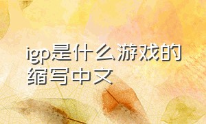 igp是什么游戏的缩写中文