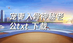 宠妻入骨神秘老公txt 下载