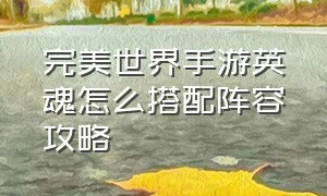 完美世界手游英魂怎么搭配阵容攻略