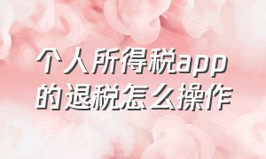 个人所得税app的退税怎么操作