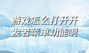 游戏怎么打开开发者菜单功能啊