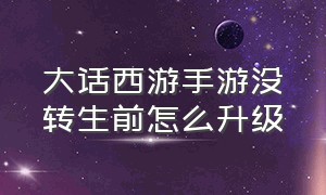 大话西游手游没转生前怎么升级