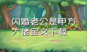 闪婚老公是甲方大佬全文下载