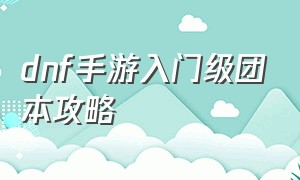 dnf手游入门级团本攻略