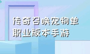 传奇召唤宠物单职业版本手游