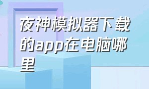 夜神模拟器下载的app在电脑哪里