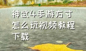 神武4手游方寸怎么玩视频教程下载