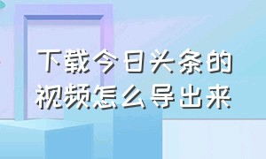 下载今日头条的视频怎么导出来