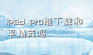 ipad pro能下载和平精英吗