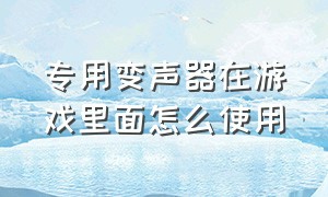 专用变声器在游戏里面怎么使用