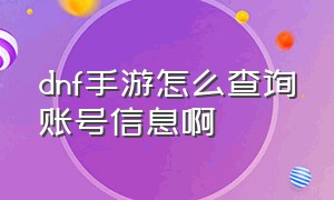 dnf手游怎么查询账号信息啊