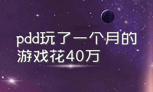 pdd玩了一个月的游戏花40万