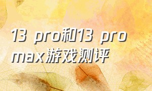 13 pro和13 pro max游戏测评