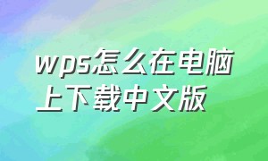 wps怎么在电脑上下载中文版