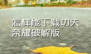 怎样能下载功夫荣耀破解版