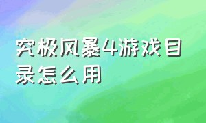 究极风暴4游戏目录怎么用