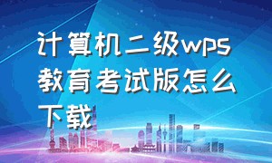 计算机二级wps教育考试版怎么下载