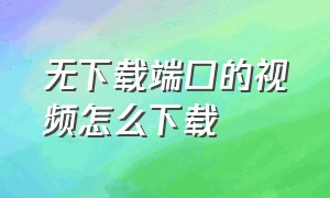 无下载端口的视频怎么下载