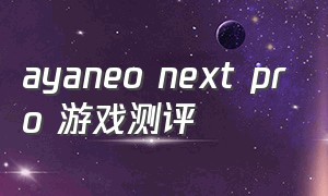 ayaneo next pro 游戏测评