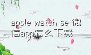 apple watch se 微信app怎么下载