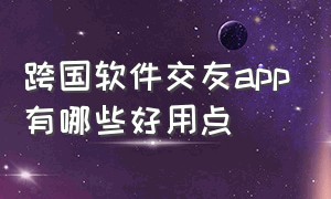 跨国软件交友app有哪些好用点