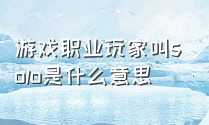 游戏职业玩家叫solo是什么意思