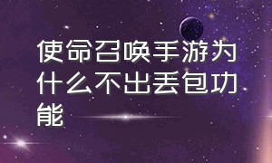 使命召唤手游为什么不出丢包功能