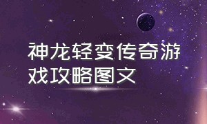 神龙轻变传奇游戏攻略图文