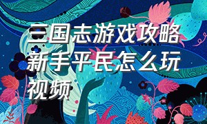 三国志游戏攻略新手平民怎么玩视频