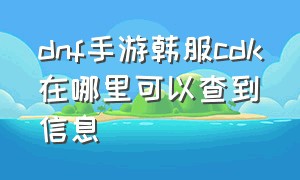 dnf手游韩服cdk在哪里可以查到信息