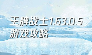 王牌战士1.63.0.5游戏攻略