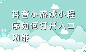 抖音小游戏小程序如何打开入口功能