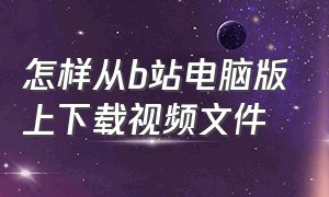 怎样从b站电脑版上下载视频文件