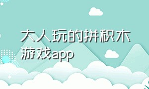 大人玩的拼积木游戏app