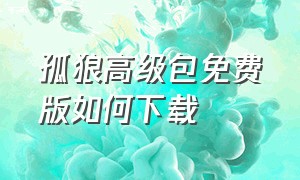 孤狼高级包免费版如何下载